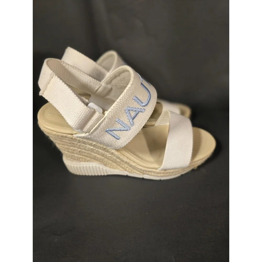 Nautica Shoes Sandals Espadrilles Open‎ Toe Wedge Logo White Strap Women's 8